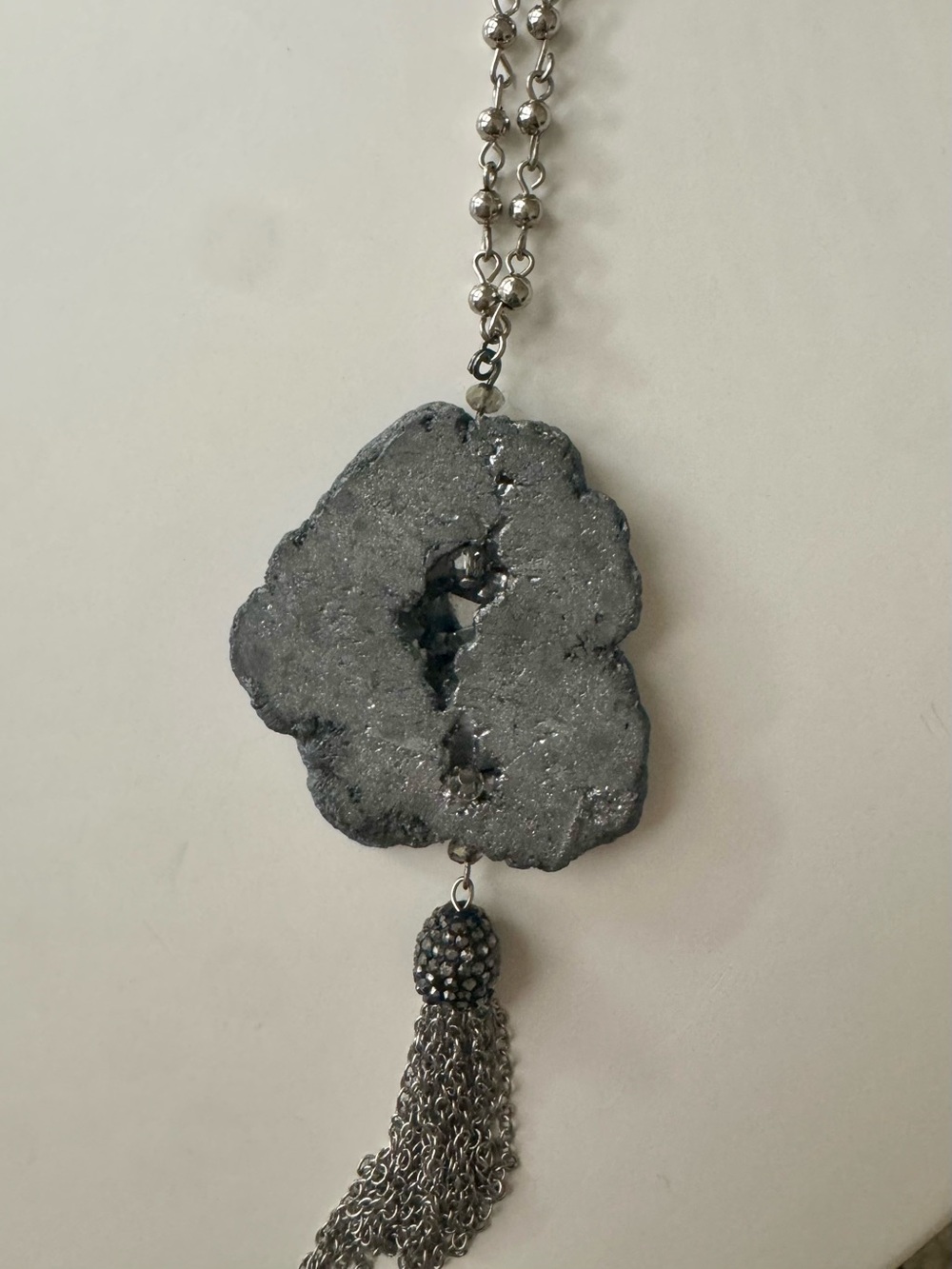 Monica Mauro Black Geode Druzy Tassel Necklace 30”